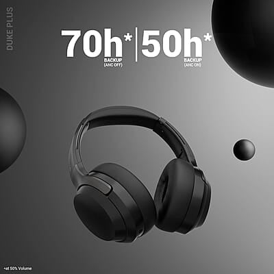 ZEBRONICS Duke Plus, Wireless Over Ear Headphone with ANC, ENC, Gaming Mode, Dual Pairing, Rapid Charge, Upto 70* Hours Backup, Bluetooth v5.4, AUX, Comfortable Earcushion, Deep Bass ZEBRONICS Duke Plus, Wireless Over Ear Headphone with ANC, ENC, Gaming Mode, Dual Pairing, Rapid Charge, Upto 70* Hours Backup, Bluetooth v5.4, AUX, Comfortable Earcushion, Deep Bass