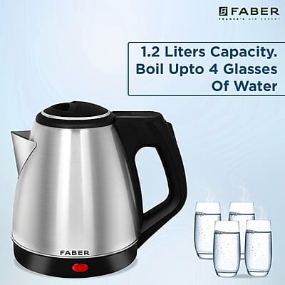Faber Electric Kettle with Stainless Steel Body, FK 1.2 litres boiler for Water, SS Faber Electric Kettle with Stainless Steel Body, FK 1.2 litres boiler for Water, SS