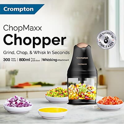 Crompton ChopMaxx Electric Vegetable Chopper 300 Watts Motors Twin S-Shaped Ninja food grade blades Crompton ChopMaxx Electric Vegetable Chopper 300 Watts Motors Twin S-Shaped Ninja food grade blades