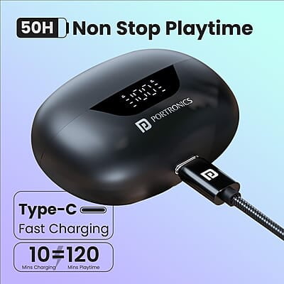Portronics Harmonics Twins 28 ANC TWS in Ear Earbuds with Smart Touch Control, 50 Hours Playback, Quad Mic ENC Portronics Harmonics Twins 28 ANC TWS in Ear Earbuds with Smart Touch Control, 50 Hours Playback, Quad Mic ENC