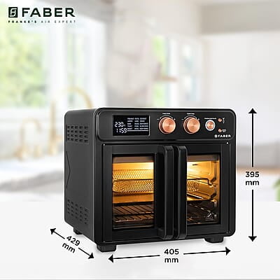 Faber Air Fryer Oven 25L, Digital Control, Bake Tray, SS Wire Tray & Basket, Crumb Tray, Rotisserie Kit Faber Air Fryer Oven 25L, Digital Control, Bake Tray, SS Wire Tray & Basket, Crumb Tray, Rotisserie Kit