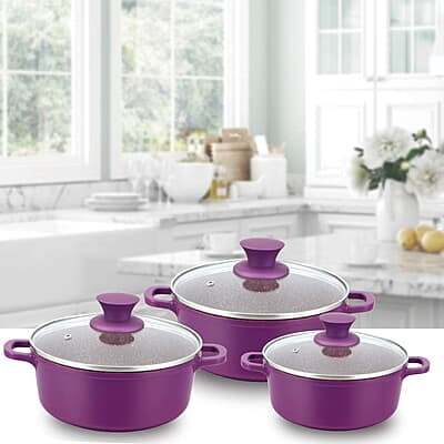 Wonderchef Granite Die-Cast Non-Stick 6-Piece Casserole Set with Lids Purple