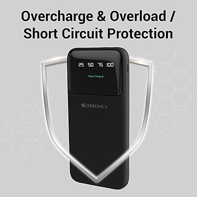 ZEBRONICS MW60 Power Bank, 10000 mAh, Rapid Charge, 20W Output, Outputs - Dual USB | Dual Type C | Lightning, Type C PD, LED Indicator, Built in I/O Cables