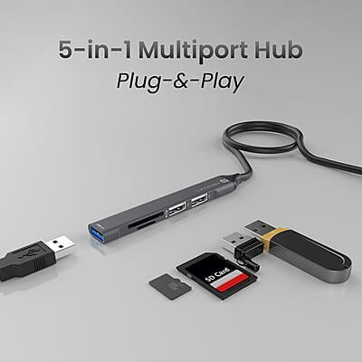 Portronics Mport 31 Plus USB 3.0 Hub (5-in-1) with USB & Type-C Dual Plugs, Upto 5 Gbps High Speed, USB 3.0, 2-Port USB 2.0 & SD/microSD Card Reader for Laptop, PC, Mac, Smartphone, Tablet Portronics Mport 31 Plus USB 3.0 Hub (5-in-1) with USB & Type-C Dual Plugs, Upto 5 Gbps High Speed, USB 3.0, 2-Port USB 2.0 & SD/microSD Card Reader for Laptop, PC, Mac, Smartphone, Tablet