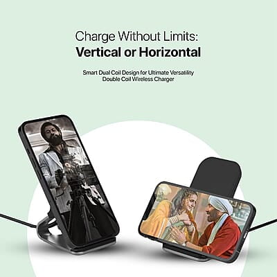 Portronics Freedom 15 Plus 15W Desktop Wireless Charger + Mobile Stand with Dual Coil, Aluminum Alloy