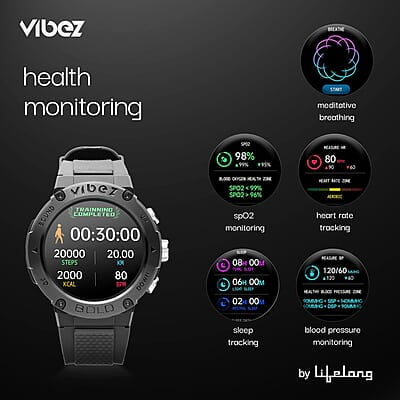 Vibez by Lifelong Bold Smartwatch For Men Bluetooth Calling 1.32" HD Display