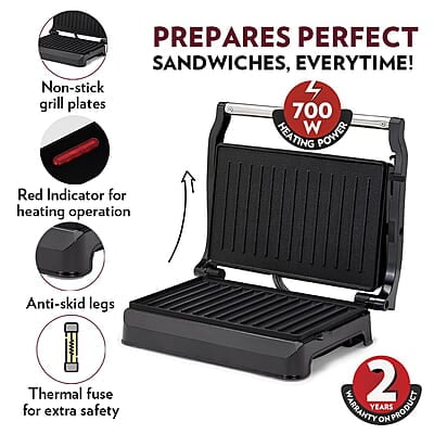 Borosil Meta Prime Grill Sandwich Maker Grill (Silver, Black)