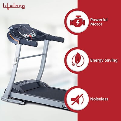 Lifelong FitPro (2.5 HP Peak) Manual Incline Motorized Treadmill for Home with 12 preset Workouts, Max Speed 12km/hr. Bluetooth Speaker Lifelong FitPro (2.5 HP Peak) Manual Incline Motorized Treadmill for Home with 12 preset Workouts, Max Speed 12km/hr. Bluetooth Speaker