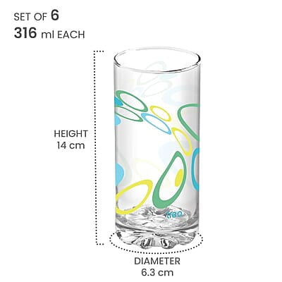 Treo by Milton D Ziner Torrent Glass Set of 6, 316 ml, Bubbles
