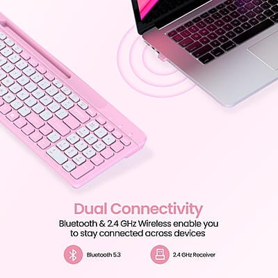 Portronics Bubble Square Wireless Keyboard with Bluetooth + 2.4 GHz USB Receiver Pair 3 Devices Max, Multimedia Hotkeys, for Laptop, PC, Smartphone, Tablet