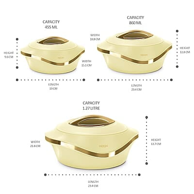 MILTON Pearl Inner Stainless Steel Jr. Casserole Set of 3 (455 ml, 860 ml, 1270 ml) ivory
