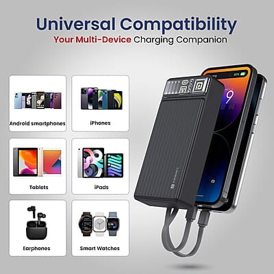 Portronics Luxcell Bind 20k 20000mAh Powerbank with 22.5W Fast Charging, in-Built Type C PD(Input & Output)