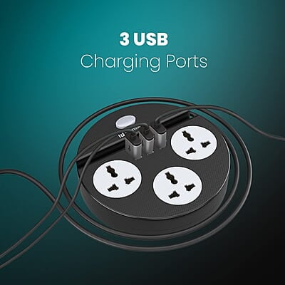 Portronics Power Plate 5 1500W Power Converter with USB Charger & Mobile Holder 3AC Socket + 3USB Ports, 1.5 m Cord Length Portronics Power Plate 5 1500W Power Converter with USB Charger & Mobile Holder 3AC Socket + 3USB Ports, 1.5 m Cord Length