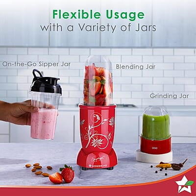 Wonderchef Nutri-blend Mixer Grinder Blender, Smoothie Maker, 3 Unbreakable Jars 500W 22000 RPM Red