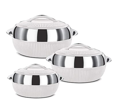 MILTON Fiesta Insulated Casserole (White, Set of 3, Inner Stainless Steel) MILTON Fiesta Insulated Casserole (White, Set of 3, Inner Stainless Steel)