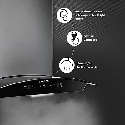 Faber 60 Cm 1500 M³/Hr Autoclean Kitchen Chimney Autoclean Alarm, Mood Energy In Hcsc Bk 60,Touch&Gesture Control, Faber 60 Cm 1500 M³/Hr Autoclean Kitchen Chimney Autoclean Alarm, Mood Energy In Hcsc Bk 60,Touch&Gesture Control,