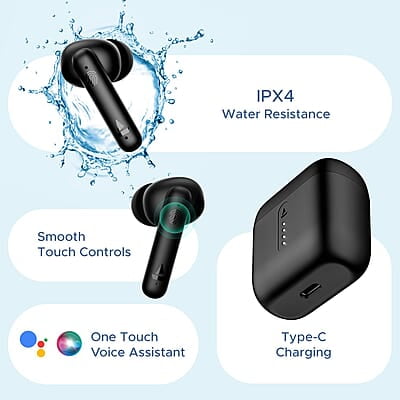 boAt Airdopes 141 Bluetooth Truly Wireless in Ear Ear Buds w/ 45H Playtime,Low Latency Mode for Gaming, ENx Tech, IWP, IPX4 Water Resistance, Smooth Touch Controls