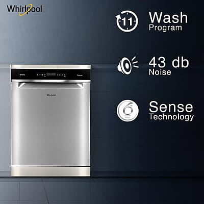 Whirlpool 14 Place Settings PowerClean Pro Technology Dishwasher (WFO 3O33 PL N X IN, Inox, 30% extra space, 11 wash Programs, Clean and Dry Whirlpool 14 Place Settings PowerClean Pro Technology Dishwasher (WFO 3O33 PL N X IN, Inox, 30% extra space, 11 wash Programs, Clean and Dry