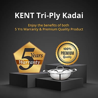 KENT Triply Kadai 26 CM with SS Lid 3.1 L KENT Triply Kadai 26 CM with SS Lid 3.1 L