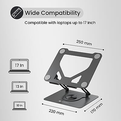Portronics My Buddy K11 Metal Laptop Stand with 360° Rotation, Height & Angle Adjustable, Foldable Design Portronics My Buddy K11 Metal Laptop Stand with 360° Rotation, Height & Angle Adjustable, Foldable Design