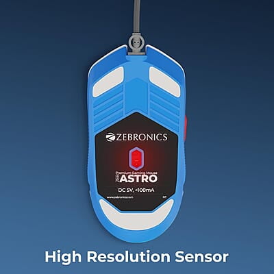 ZEBRONICS Astro Premium Gaming Mouse with Upto 7200 DPI, 7 Buttons, Braided Cable, High Resolution Sensor, Windows Software with RGB LED Light Modes