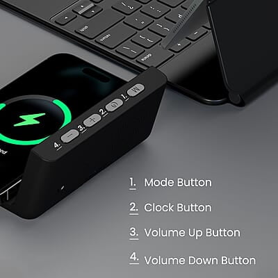 Portronics Freedom 4A Digital Alarm Clock with 15 W Fast Wireless Mobile Charger, Compatible with The iPhone Series