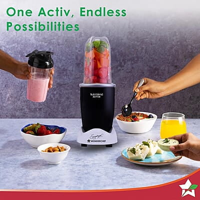 Wonderchef Nutri-blend Activ Mixer Grinder Blender, Smoothie Maker, 500W 22000 RPM 100% Full Copper Motor, 2 Unbreakable Jars Wonderchef Nutri-blend Activ Mixer Grinder Blender, Smoothie Maker, 500W 22000 RPM 100% Full Copper Motor, 2 Unbreakable Jars