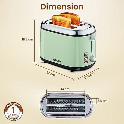 AGARO Royal 2 Slice Stainless Steel Pop Up Toaster 850W