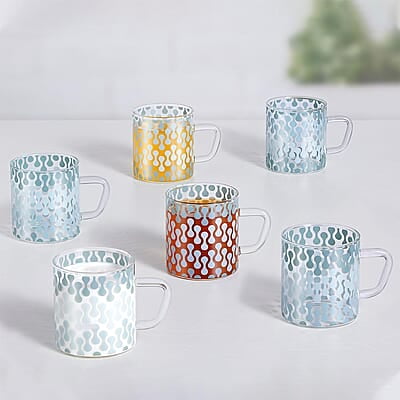Borosil Vision Vista Tea n Coffee Classic Mug Set of 6 Pcs 210 ml | Borosillicate Glass, Microwave Safe, Scratch Resistance, Lightweight | for Chai, Green Tea, Milk
