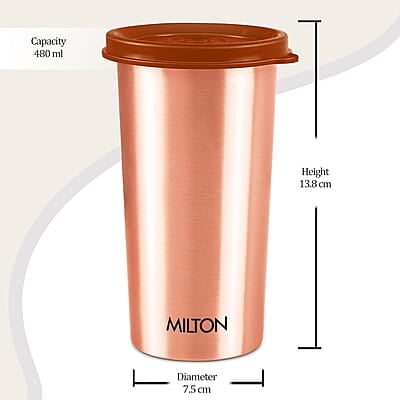 MILTON Copper Drinking Water Tumbler with Lid, 1 Piece, 480 ml, Copper 100% Leak Proof MILTON Copper Drinking Water Tumbler with Lid, 1 Piece, 480 ml, Copper 100% Leak Proof