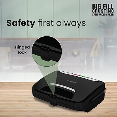 Havells Big Fill Crustino Sandwich Maker 900W with Food Grade Non Stick Coated Sole Plates