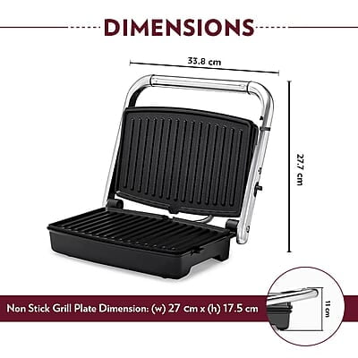 Borosil Jumbo Grill Sandwich Maker, 1500W, Non-Stick Grilling Plate, 180ᶿ Open Flexibility, Make 4 Sandwiches