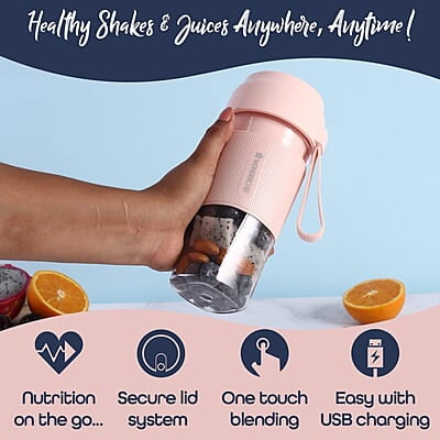 Wonderchef Plastic Nutri-Cup Portable Blender Usb Charging Rechargeable Blender 300Ml Pink Wonderchef Plastic Nutri-Cup Portable Blender Usb Charging Rechargeable Blender 300Ml Pink