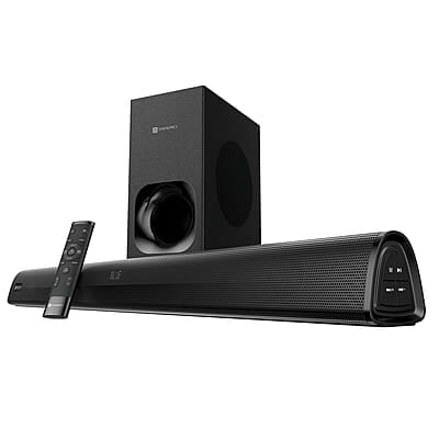Portronics Pure Sound 105 200W Bluetooth Soundbar with Wired Subwoofer for Deep Bass, 2.1 Channel Home Theatre, HD Sound,3 EQ Modes, BT 5.3V,HDMI, Optical, AUX, USB Port, Sleek Remote Control Portronics Pure Sound 105 200W Bluetooth Soundbar with Wired Subwoofer for Deep Bass, 2.1 Channel Home Theatre, HD Sound,3 EQ Modes, BT 5.3V,HDMI, Optical, AUX, USB Port, Sleek Remote Control