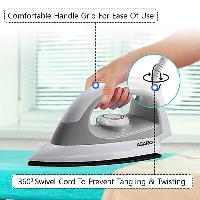 AGARO Eva Electric Dry Iron, 1000W, Non- Stick Coated Heavy Sole Plate AGARO Eva Electric Dry Iron, 1000W, Non- Stick Coated Heavy Sole Plate