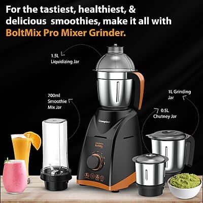 Crompton Boltmix Pro Mixer, Grinder & Blender, Heavy Duty 750W Powertron Motor, 3 Stainless steel Blade, 1 unbreakable jar & Motor Vent-X Technology
