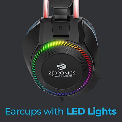 Zebronics Jet PRO Premium Wired Gaming On Ear Headphone with LED for Headband + earcups, 40mm Neodymium Drivers, 2 Meter Braided Cable, with mic, Suspension Design, 3.5mm + USB Connector