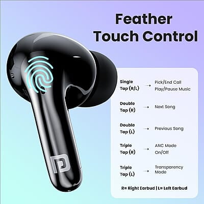 Portronics Harmonics Twins 28 ANC TWS in Ear Earbuds with Smart Touch Control, 50 Hours Playback, Quad Mic ENC Portronics Harmonics Twins 28 ANC TWS in Ear Earbuds with Smart Touch Control, 50 Hours Playback, Quad Mic ENC