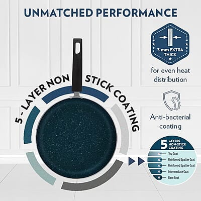 Borosil ProChef Non-Stick Deep Pan with Lid 22 cm | Gas Stove Compatible, Thick Uniform Body for Even Heating | PFOA Free, Blue Exterior, Stir Frying Pan for Eggs, Cutlets, 1 Year Warranty