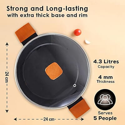 Wonderchef Caesar Forged Virgin Aluminium Casserole with Glass Lid, 24cm, Black, Greblon C3 Non-stick Coating Wonderchef Caesar Forged Virgin Aluminium Casserole with Glass Lid, 24cm, Black, Greblon C3 Non-stick Coating