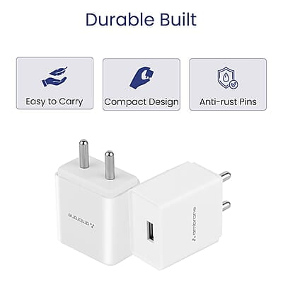 Ambrane 10.5W USB Mobile Charger Adapter, Compatibility with Android & Other USB Enabled Devices, Multi-Layer Protection, Made in India Wall Charger Adapter, BIS Certified Ambrane 10.5W USB Mobile Charger Adapter, Compatibility with Android & Other USB Enabled Devices, Multi-Layer Protection, Made in India Wall Charger Adapter, BIS Certified