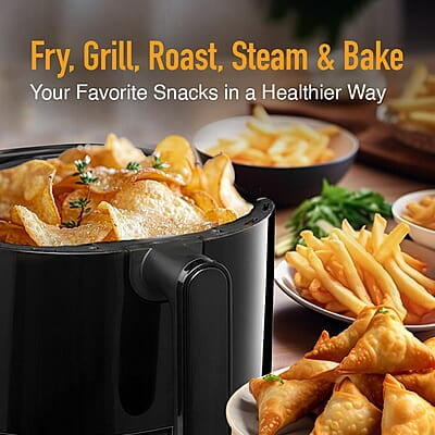 KENT Classic Plus Air Fryer | 1300W Power & 4.2L Capacity | Vapour Steam for Crisp Frying, Grill, Roast, Steam & Bake | Auto Cut-Off | 80% Less Oil | High Temperature & Uniform Heating | Black KENT Classic Plus Air Fryer | 1300W Power & 4.2L Capacity | Vapour Steam for Crisp Frying, Grill, Roast, Steam & Bake | Auto Cut-Off | 80% Less Oil | High Temperature & Uniform Heating | Black