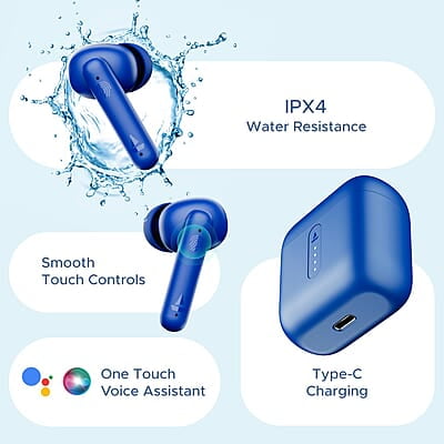 boAt Airdopes 141 Bluetooth Truly Wireless in Ear Ear Buds w/ 45H Playtime,Low Latency Mode for Gaming, ENx Tech, IWP, IPX4 Water Resistance, Smooth Touch Controls