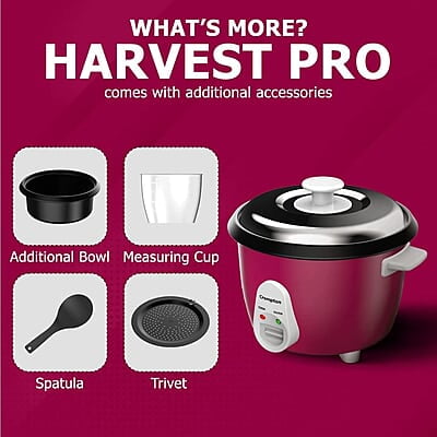 Crompton Harvest Pro Food Grade Non-stick Rice Cooker with 1.8 liter capacity Instant 15 miin cooking additional cooking bowl Crompton Harvest Pro Food Grade Non-stick Rice Cooker with 1.8 liter capacity Instant 15 miin cooking additional cooking bowl