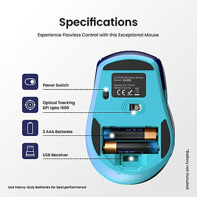 Portronics Toad 32 Wireless Mouse with 6 Buttons, 2.4 GHz Connectivity, 10m Working Range, Ergonomic Design, Adjustable Optical DPI, Auto Power Saving, for Laptop & PC