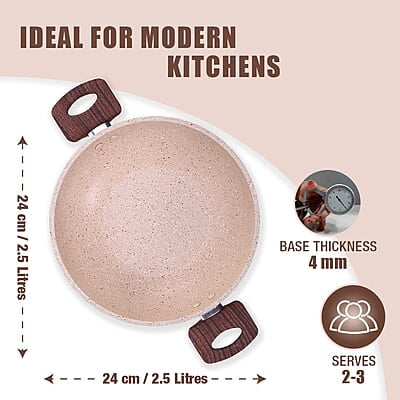 Wonderchef Duralife Die-cast 24 cm Kadhai with lid 5 Layer 2.5 litres Ivory