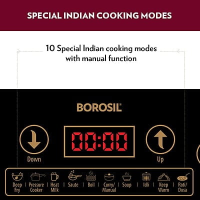 Borosil Smartkook-TC14 Electric Induction Cooktop, Glass Surface, Energy Saving, Flame-free Cooking, Black, 2000W Borosil Smartkook-TC14 Electric Induction Cooktop, Glass Surface, Energy Saving, Flame-free Cooking, Black, 2000W