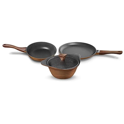 Preethi Artistic Collection Die Cast Non Stick Set, 27 cm Tawa, 24 cm Fry Pan, Kadai 24 cm with Glass Lid