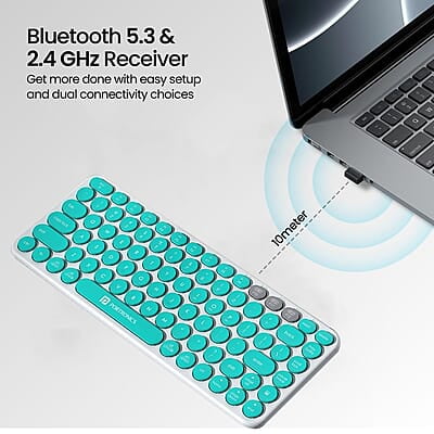 Portronics Bubble 2.0 Wireless Keyboard with Bluetooth + 2.4 GHz Receiver, Connect 3 Devices, Compact TKL Size, 10m Working Range