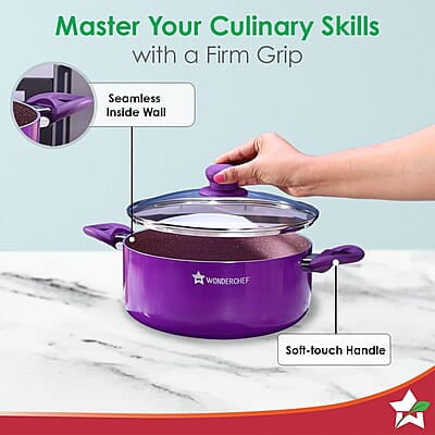 Wonderchef Royal Velvet 24cm Casserole with Glass Lid Virgin Aluminium 3 mm thick 4.5 litres Wonderchef Royal Velvet 24cm Casserole with Glass Lid Virgin Aluminium 3 mm thick 4.5 litres